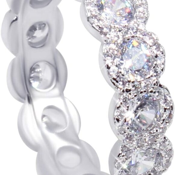 18K White Gold Plated Cubic Zirconia Round Cut Eternity Ring Band for Women - Picture 2 of 7